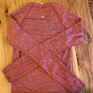 Lulu lemon swiftly tech long sleeve race length- red and black striped - size 4